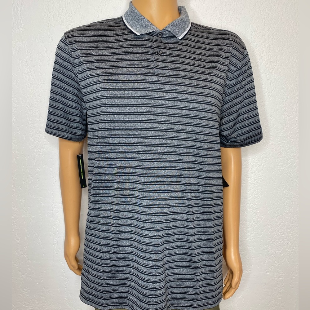 🆕 Nike Mens Dri-Fit Victory Stripe Polo Shirt Men’s Size L Gray/Black Stripe